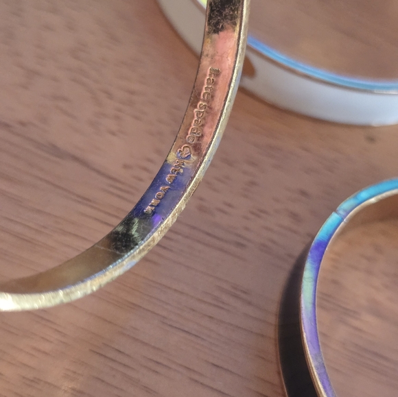 Kate Spade White Enamel, Blue And Gold Bangle Bracelets - Picture 10 of 10